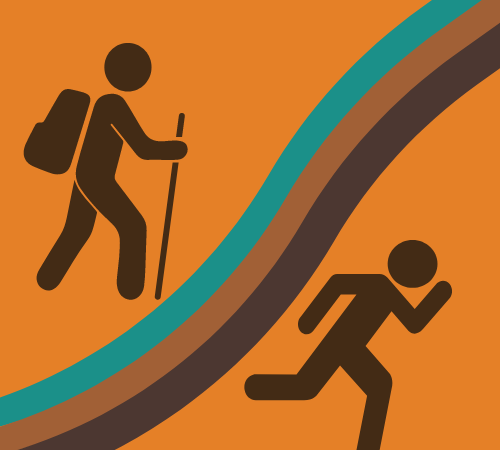 area running opportunities logo shows a stick figure hiking and a stick figure running