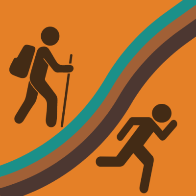 area running opportunities logo shows a stick figure hiking and a stick figure running